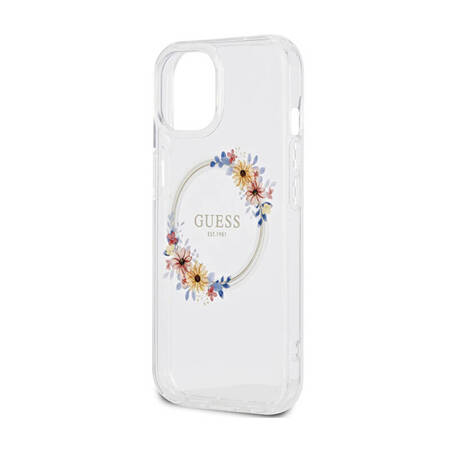 Guess IML Flowers Wreath MagSafe - Etui iPhone 15 (przezroczysty) (GUHMP15SHFWFCT)