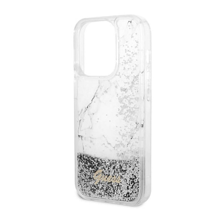 Guess Liquid Glitter Marble - Etui iPhone 14 Pro Max (Biały) (GUHCP14XLCSGSGH)