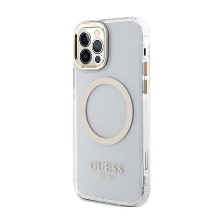 Guess Metal Outline MagSafe - Etui iPhone 12 / iPhone 12 Pro (przezroczysty / złoty) (GUHMP12MHTRMD)