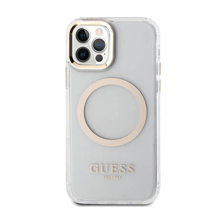 Guess Metal Outline MagSafe - Etui iPhone 12 / iPhone 12 Pro (przezroczysty / złoty) (GUHMP12MHTRMD)