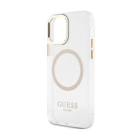 Guess Metal Outline MagSafe - Etui iPhone 12 / iPhone 12 Pro (przezroczysty / złoty) (GUHMP12MHTRMD)