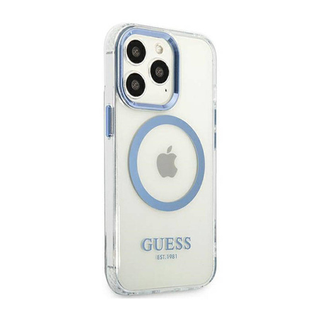 Guess Metal Outline Magsafe - Etui iPhone 13 Pro (przezroczysty / niebieski) (GUHMP13LHTRMB)