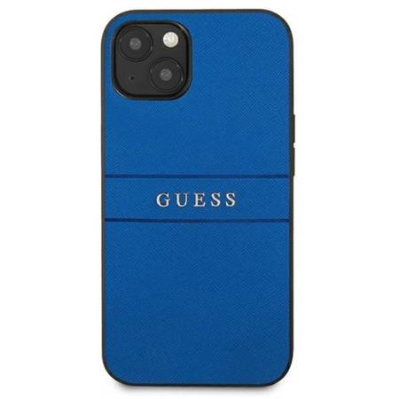 Guess Saffiano Metal Logo Stripes - Etui iPhone 13 mini (niebieski) (GUHCP13SPSASBBL)