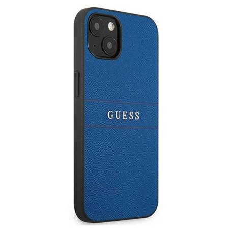 Guess Saffiano Metal Logo Stripes - Etui iPhone 13 mini (niebieski) (GUHCP13SPSASBBL)