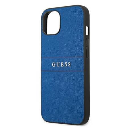 Guess Saffiano Metal Logo Stripes - Etui iPhone 13 mini (niebieski) (GUHCP13SPSASBBL)