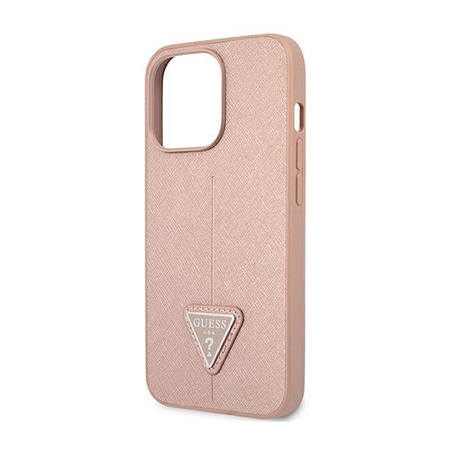 Guess Saffiano Triangle Logo Case – Etui iPhone 14 Pro Max (różowy) (GUHCP14XPSATLP)