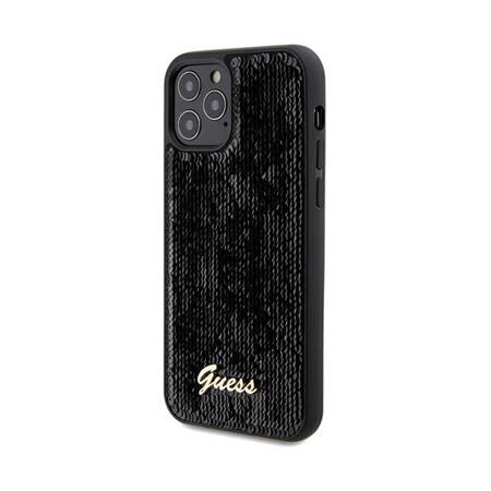 Guess Sequin Script Metal - Etui iPhone 12 / iPhone 12 Pro (czarny) (GUHCP12MPSFDGSK)