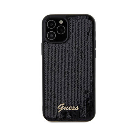 Guess Sequin Script Metal - Etui iPhone 12 / iPhone 12 Pro (czarny) (GUHCP12MPSFDGSK)