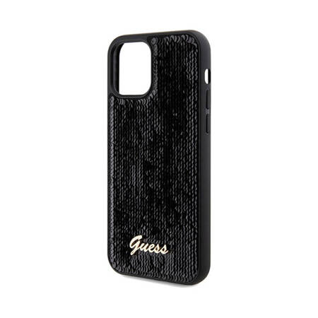 Guess Sequin Script Metal - Etui iPhone 12 / iPhone 12 Pro (czarny) (GUHCP12MPSFDGSK)