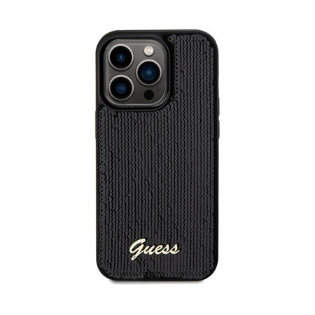 Guess Sequin Script Metal - Etui iPhone 14 Pro Max (czarny) (GUHCP14XPSFDGSK)