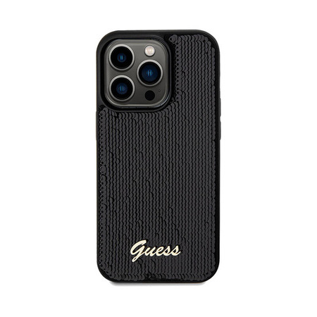 Guess Sequin Script Metal - Etui iPhone 14 Pro (czarny) (GUHCP14LPSFDGSK)