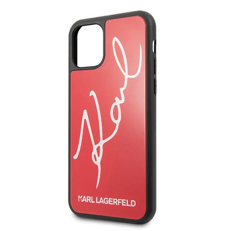 Karl Lagerfeld Double Layers Tempered Glass Glitter Signature Case - Etui iPhone 11 Pro Max (czerwony) (KLHCN65DLKSRE)