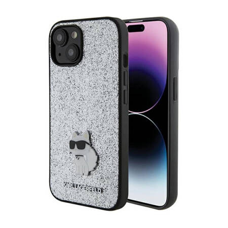 Karl Lagerfeld Fixed Glitter Choupette Logo Metal Pin - Etui iPhone 15 / 14 / 13 (srebrny) (KLHCP15SGCNPSG)