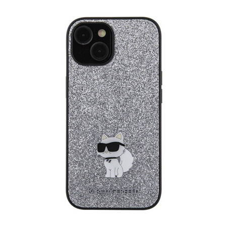 Karl Lagerfeld Fixed Glitter Choupette Logo Metal Pin - Etui iPhone 15 / 14 / 13 (srebrny) (KLHCP15SGCNPSG)