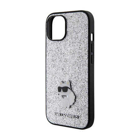 Karl Lagerfeld Fixed Glitter Choupette Logo Metal Pin - Etui iPhone 15 / 14 / 13 (srebrny) (KLHCP15SGCNPSG)