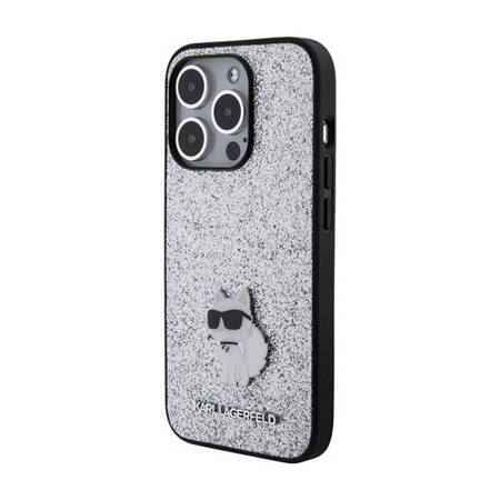 Karl Lagerfeld Fixed Glitter Choupette Logo Metal Pin - Etui iPhone 15 Pro Max (srebrny) (KLHCP15XGCNPSG)