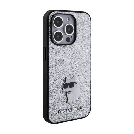 Karl Lagerfeld Fixed Glitter Choupette Logo Metal Pin - Etui iPhone 15 Pro Max (srebrny) (KLHCP15XGCNPSG)