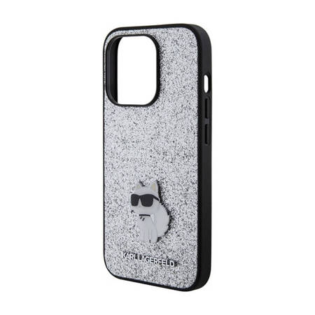 Karl Lagerfeld Fixed Glitter Choupette Logo Metal Pin - Etui iPhone 15 Pro Max (srebrny) (KLHCP15XGCNPSG)