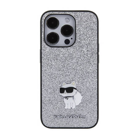 Karl Lagerfeld Fixed Glitter Choupette Logo Metal Pin - Etui iPhone 15 Pro (srebrny) (KLHCP15LGCNPSG)