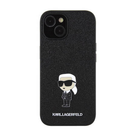 Karl Lagerfeld Fixed Glitter Ikonik Logo Metal Pin - Etui iPhone 15 / 14 / 13 (czarny) (KLHCP15SGKNPSK)