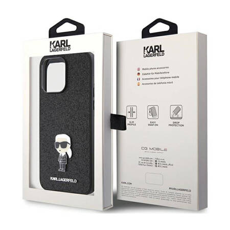 Karl Lagerfeld Fixed Glitter Ikonik Logo Metal Pin - Etui iPhone 15 Pro Max (czarny) (KLHCP15XGKNPSK)