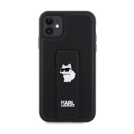 Karl Lagerfeld Gripstand Saffiano Choupette Pins - Etui iPhone 11 (czarny) (KLHCN61GSACHPK)