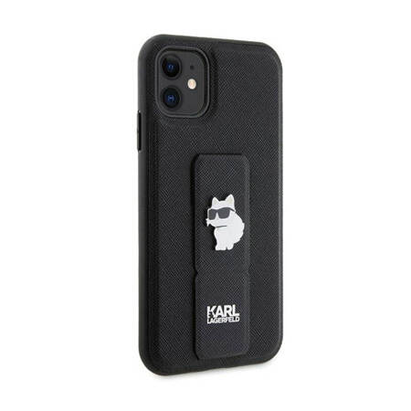 Karl Lagerfeld Gripstand Saffiano Choupette Pins - Etui iPhone 11 (czarny) (KLHCN61GSACHPK)