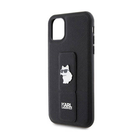 Karl Lagerfeld Gripstand Saffiano Choupette Pins - Etui iPhone 11 (czarny) (KLHCN61GSACHPK)