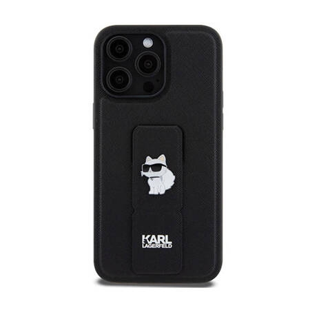 Karl Lagerfeld Gripstand Saffiano Choupette Pins - Etui iPhone 13 Pro Max (czarny) (KLHCP13XGSACHPK)