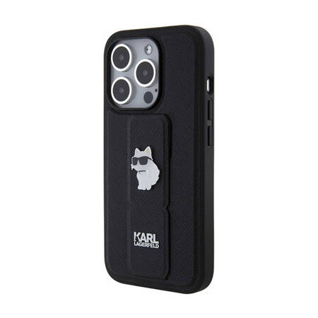 Karl Lagerfeld Gripstand Saffiano Choupette Pins - Etui iPhone 14 Pro Max (czarny) (KLHCP14XGSACHPK)