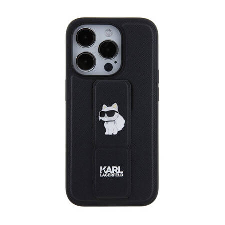 Karl Lagerfeld Gripstand Saffiano Choupette Pins - Etui iPhone 14 Pro Max (czarny) (KLHCP14XGSACHPK)