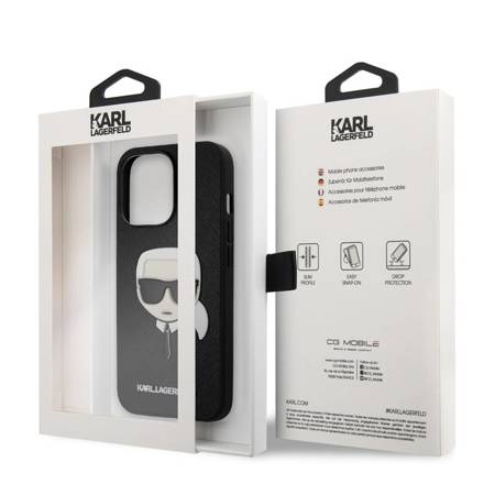 Karl Lagerfeld Saffiano Ikonik Karl`s Head - Etui iPhone 13 Pro (czarny) (KLHCP13LSAKHBK)