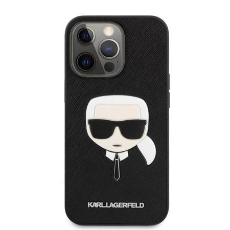 Karl Lagerfeld Saffiano Ikonik Karl`s Head - Etui iPhone 13 Pro (czarny) (KLHCP13LSAKHBK)