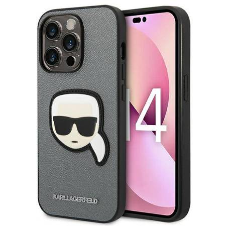 Karl Lagerfeld Saffiano Karl Head Patch Case – Etui iPhone 14 Pro (srebrny) (KLHCP14LSAPKHG)