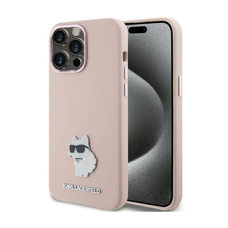 Karl Lagerfeld Silicone Choupette Metal Pin - Etui iPhone 15 Pro (różowy) (KLHCP15LSMHCNPP)