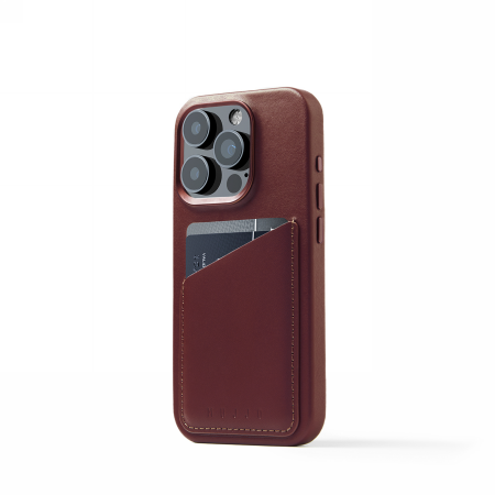 Mujjo Full Leather Wallet Case - etui skórzane do iPhone 15 Pro kompatybilne z MagSafe (burgundy) (MUJJO-CL-040-BN)