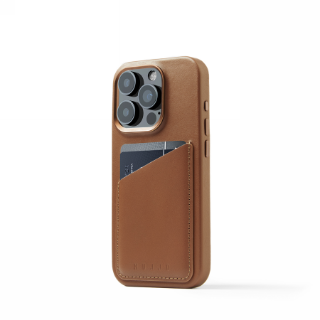 Mujjo Full Leather Wallet Case - etui skórzane do iPhone 15 Pro kompatybilne z MagSafe (tan) (MUJJO-CL-040-TN)