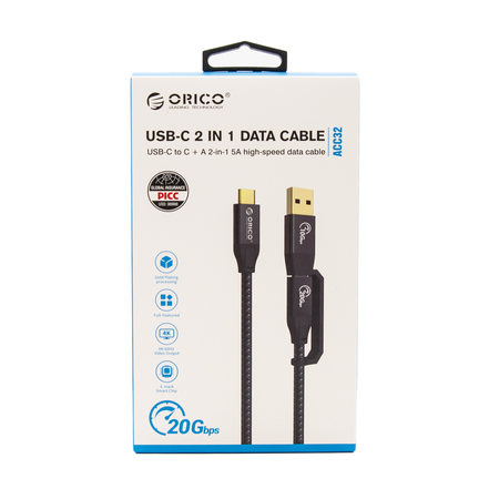 Orico Kabel USB-C + USB-A, 20 Gbps, 4K, 100W, 30cm - czarny (ACC32-03-BK-BP)