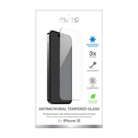 PURO Anti-Bacterial Tempered Glass - Szkło ochronne hartowane z ochroną antybakteryjną iPhone 15 (PUSDGABIPHONE1561)