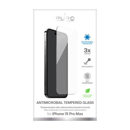 PURO Anti-Bacterial Tempered Glass - Szkło ochronne hartowane z ochroną antybakteryjną iPhone 15 Pro Max (PUSDGABIPHONE15P67)