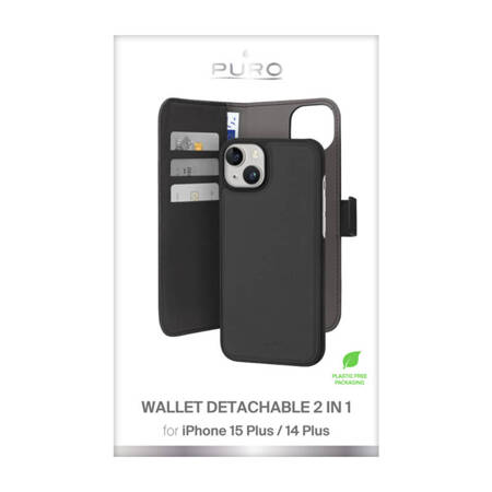 PURO Wallet Detachable - Etui 2w1 iPhone 15 Plus (czarny) (PUIPC1567BOOKC3BLK)