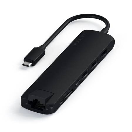Satechi Hub z USB-C na HDMI, Ethernet, 2 x USB 3.0, USB-C PD, SD, microSD - Czarny (ST-UCSMA3K)