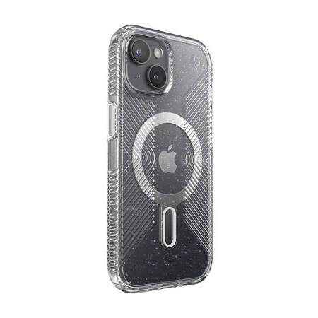 Speck Presidio Lux Grip ClickLock & Magsafe - Etui iPhone 15 / iPhone 14 / iPhone 13 (Clear / Platinium Glitter / Chrome Finish / Serene Silver) (150546-3224)