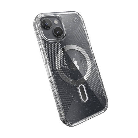 Speck Presidio Lux Grip ClickLock & Magsafe - Etui iPhone 15 / iPhone 14 / iPhone 13 (Clear / Platinium Glitter / Chrome Finish / Serene Silver) (150546-3224)