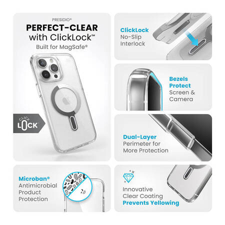 Speck Presidio Perfect-Clear ClickLock & Magsafe - Etui iPhone 15 Pro Max - Przezroczysty (150465-3199)