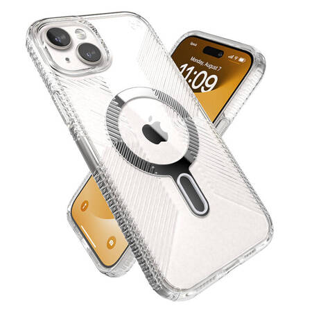Speck Presidio Perfect-Clear Grip ClickLock & MagSafe - Etui iPhone 15 Plus / iPhone 14 Plus (Clear / Chrome Finish / Serene Silver) Przezroczysty (150459-3199)