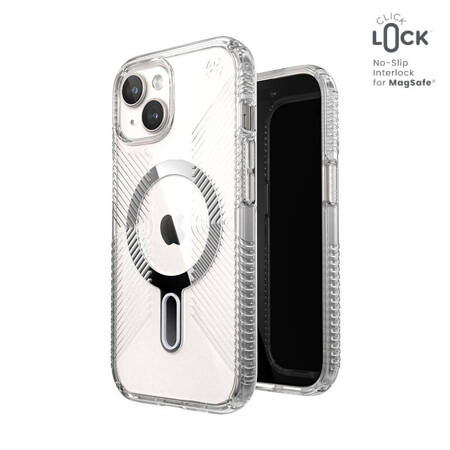 Speck Presidio Perfect-Clear Grip ClickLock & MagSafe - Etui iPhone 15 / iPhone 14 / iPhone 13 (Clear / Chrome Finish / Serene Silver) Przezroczysty (150443-3199)