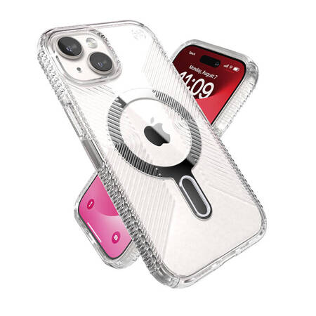 Speck Presidio Perfect-Clear Grip ClickLock & MagSafe - Etui iPhone 15 / iPhone 14 / iPhone 13 (Clear / Chrome Finish / Serene Silver) Przezroczysty (150443-3199)