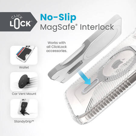 Speck Presidio Perfect-Clear Grip ClickLock & MagSafe - Etui iPhone 15 / iPhone 14 / iPhone 13 (Clear / Chrome Finish / Serene Silver) Przezroczysty (150443-3199)