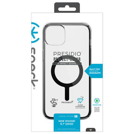 Speck Presidio Perfect-Clear with Impact Geometry + MagSafe - Etui iPhone 14 Plus z powłoką MICROBAN (Clear / Black) (150125-5905)